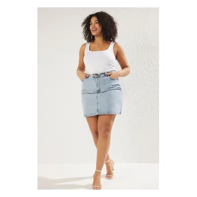 Trendyol Curve Light Blue Denim Plus Size Skirt