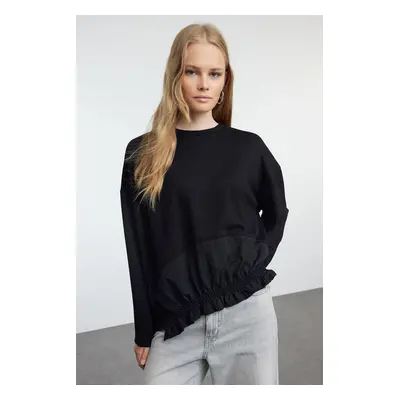 Trendyol Black Soft Touch Parachute Detailed Regular/Normal Fit Knitted Sweatshirt