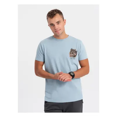 Ombre Men's cotton t-shirt with chest print - light blue