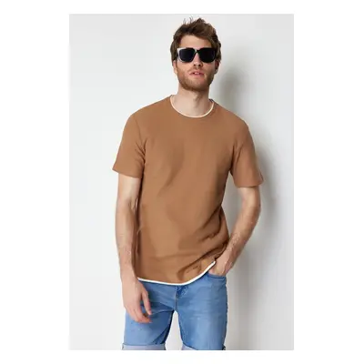 Trendyol Brown Regular Cut 100% Cotton Textured Basic T-Shirt