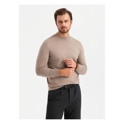 Ombre Men's knitted half turtleneck with viscose - dark beige