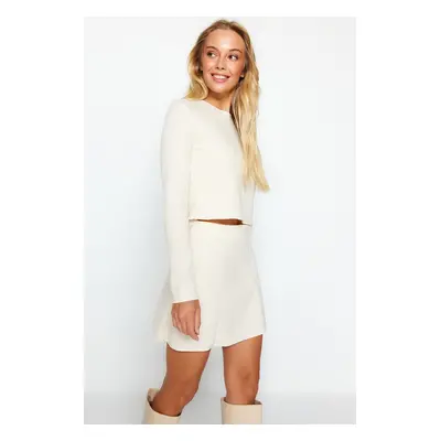 Trendyol Beige Low Shoulder Crew Neck Crop Thessaloniki/Knitwear Look Knitted Blouse