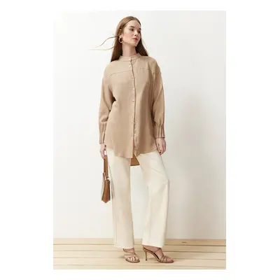 Trendyol Beige Linen Aerobin Oversize Woven Shirt