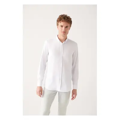 Avva Men's White Button-Down Collar Textured Cotton Shirt