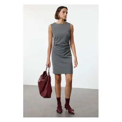 Trendyol Gray Plain Bodycon Mini Drape Detailed Woven Dress