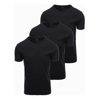 Ombre Set of BASIC men's cotton shirts with round neckline - 3x black