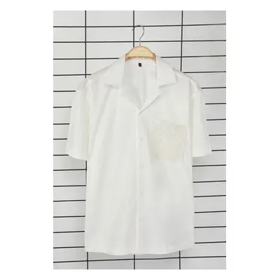 Trendyol Limited Edition Ecru Regular Fit Embroidered Pocket Detail Shirt