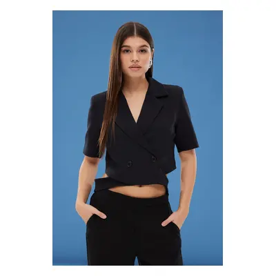 Trendyol Black Double Breasted Crop Woven Blazer Jacket