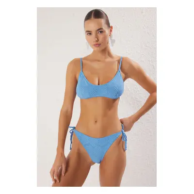 Trendyol Blue Bralette Textured Bikini Set