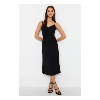 Trendyol Black A-line Strap Chest Detail Midi Woven Dress