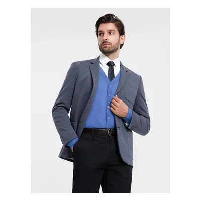 Ombre Fitted elegant men's structured knit blazer - navy blue