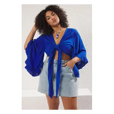 Trendyol Curve Indigo Crinkle Beachwear Plus Size Blouse