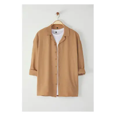 Trendyol Mink Oversize Fit Open Collar Summer Linen Look Shirt