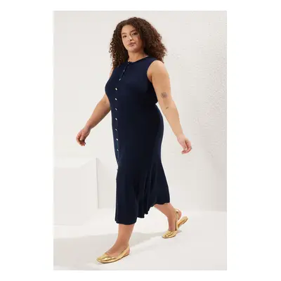 Trendyol Curve Navy Blue Button Detail Midi Length Knit Dress