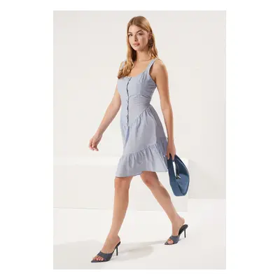 Trendyol Blue Striped Mini Woven Dress with Open Waist Skirt