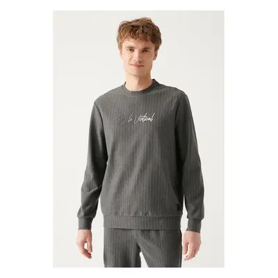 Avva Men's Anthracite Crew Neck Thread Printed Sweatshirt