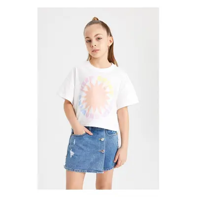 DEFACTO Girls Boxy Fit Crew Neck Printed Short Sleeve T-Shirt