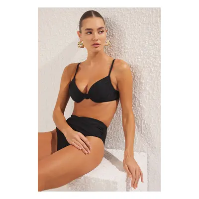 Trendyol Black*001 Plain Balconette Draped Strap Bikini Top