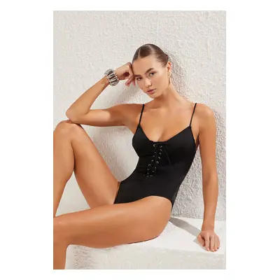 Trendyol Black*001 Plain Balconette Strappy Swimsuit