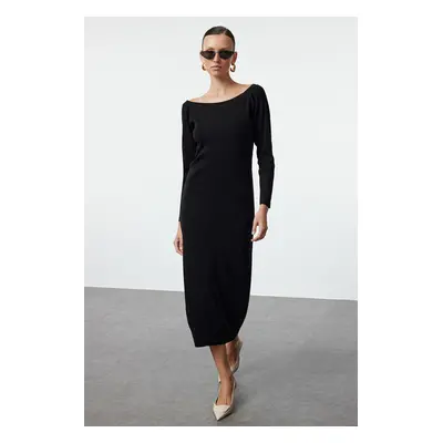 Trendyol Black Midi Knit Boat Neck Dress