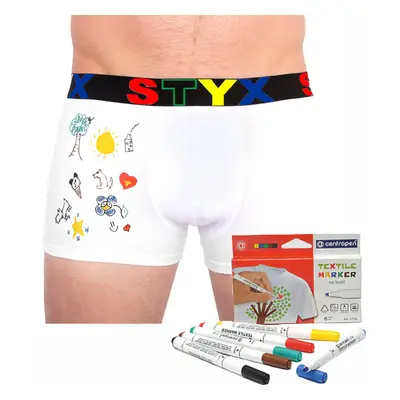 Pánské boxerky Styx sportovní guma bílé + fixy na textil