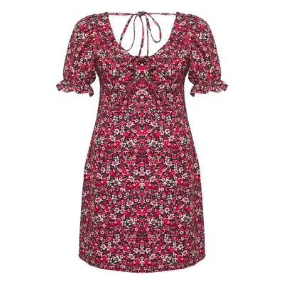 Trendyol Curve Multicolored Floral Balloon Sleeve Mini/Short Length Woven Dress