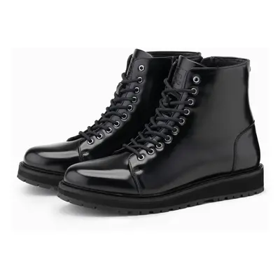 Ombre Men's high top shoes in shiny eco leather - black