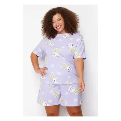 Trendyol Curve Lilac Rabbit Patterned Knitted Pajama Set