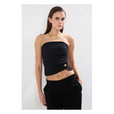 Trendyol Black Strapless Accessory Detailed Woven Chic Bustier