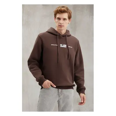 GRIMELANGE Reinhold Men's Hooded Fleece Printed Bitter Brown Sweatshir