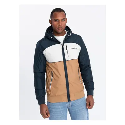 Ombre Lightweight colorful men's sports jacket with fleece - brown and navy blue