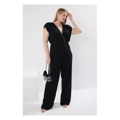 Trendyol Curve Black Sleeveless Double Breasted Knitted Plus Size Jumpsuit