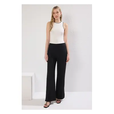 Trendyol Black Ribbed Detail Wideleg/Wide Cut Trousers