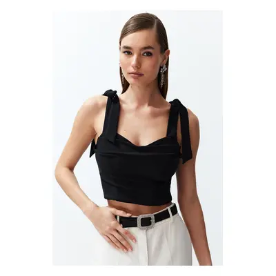 Trendyol Black Crop Tie Detailed Woven Bustier