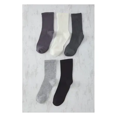 Trendyol Black-Grey-Ecru Unisex Pack Short Length College Summer Cotton Socks