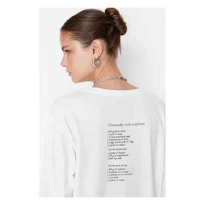 Trendyol White 100% Cotton Premium Oversize/Wide Fit Long Sleeve Back Printed Knitted T-Shirt