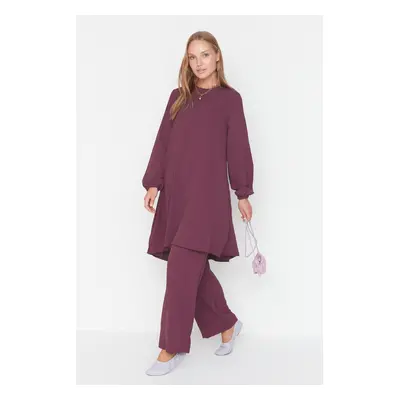 Trendyol Plum Sleeve Elastic Wide Leg Aerobin Tunic-Pants Woven Set