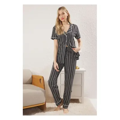 Trendyol Anthracite Striped Biased Jersey Knitted Pajama Set