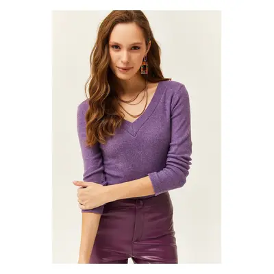 Olalook Women's Purple Thick Band V-Neck Raising Blouse