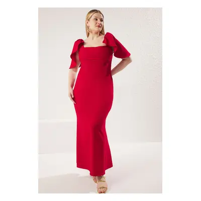 Trendyol Curve Red Finike Woven Plus Size Dress