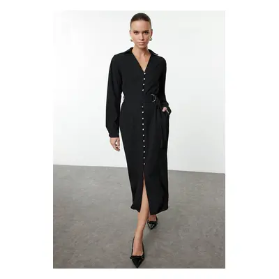 Trendyol Black Belted Maxi Button Detailed Woven Dress