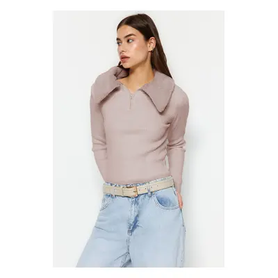 Trendyol Powder Polo Collar Faux Für Detail Knitwear Sweater