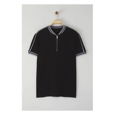 Trendyol Black Regular Cut Piping Judge Collar Polo Neck T-shirt