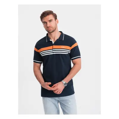 Ombre Fitted men's polo shirt with two-tone stripes - navy blue