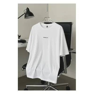 Trendyol White Oversize/Wide Cut 100% Cotton Brooklyn Printed T-Shirt