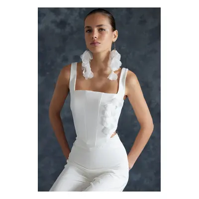 Trendyol Bridal White Corset Detailed Woven Bustier with Flower Accessories