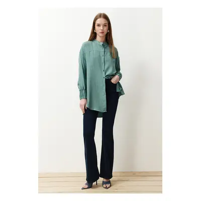 Trendyol Mint Linen Aerobin Oversize Woven Shirt