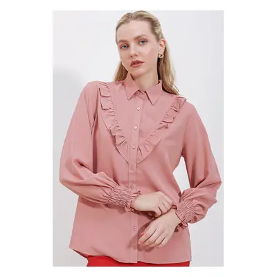 Bigdart Frilly Long Sleeve Shirt - Pale Pink