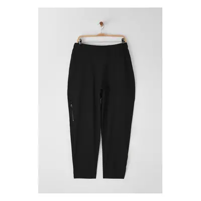 Trendyol Curve Black High Waist Elastic Waist Zipper Detailed Knitted Plus Size Trousers