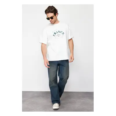 Trendyol Ecru Oversize Country Printed 100% Cotton T-Shirt